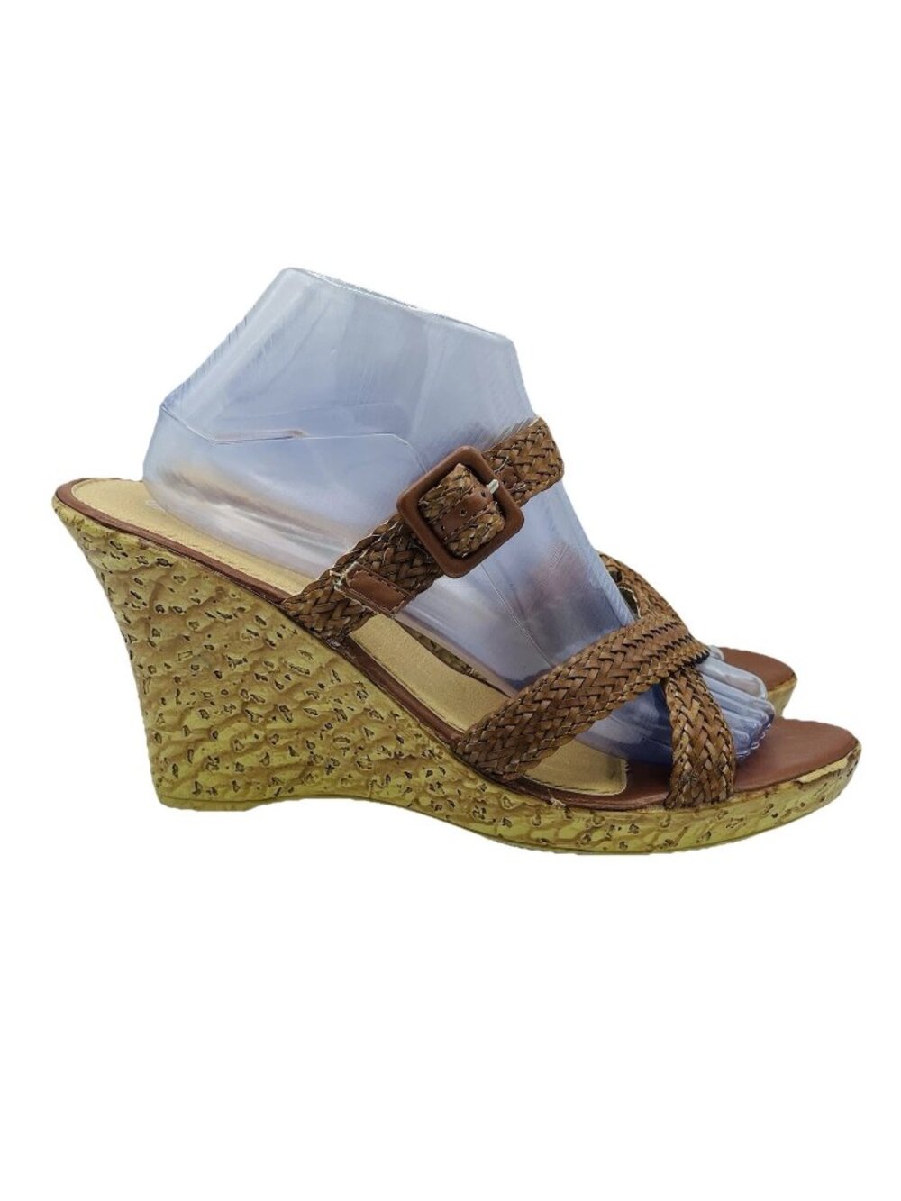 Pierre Dumas Shoes Womens Size 10 Brown High Wedge Heel Sandals Woven Strappy